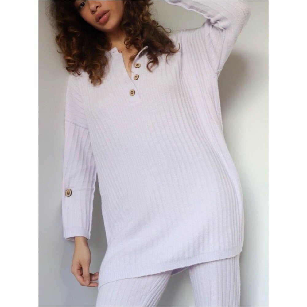 Free People Around the Clock Pullover Cozy Lavender Oversized Sweater Tunic XS